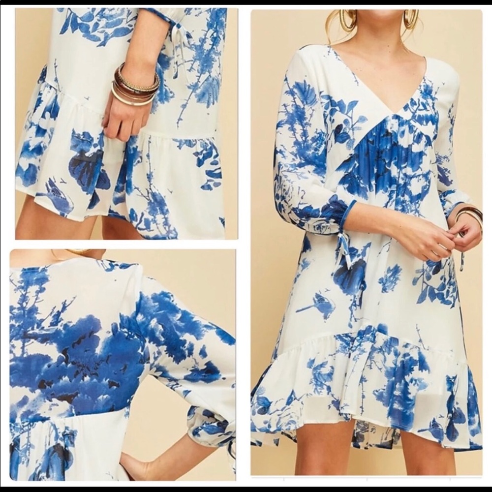 LAST ONE! Entro Blue & White Boho Floral - Picture 1 of 8